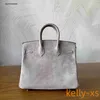 Borsa a mano in pelle scamosciata Birrks 7A Top in vera pelle fatta a mano moda invernale cucita a mano per grigio chiaroHI08