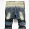 Jeans Homme Quatre Saisons Lignes Désordonnées Trous Cassés Patchs Éléments De Locomotive Singes Un Peu Nostalgique Couleur Élastique Petit Jean Droit Homme