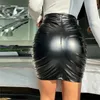Jupes femmes Mini portefeuille plissé en cuir PU jupe taille haute mode décontracté Sexy solide discothèque fête fermeture éclair maigre Faux cuir