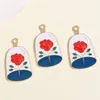 Charms 5pcs Gold Color 34x19mm Cute Enamel Rose Flower Plants Pendant Fit DIY Earrings Jewelry Making Handcrafted Accessories