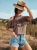 Damskie bluzki kobiety letnie na ramię z krótkim rękawem design design bluzka lampart t-shirt Half Turtleck