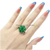 حلقات الكتلة Rings Rings 20x17mm Shecrown Real Green Emerald Red Ruby 925 Sterling Sier Ring for Women Fashion Jewel Dhgarden Dhoub