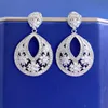 Hollow Flower Diamond Dangle Earring 100% Real 925 Sterling Silver Wedding Drop oorbellen voor vrouwen beloven verloving sieraden