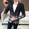 Męskie garnitury Blazers Men Slim Fit Blazer Jacket Spring British Style Plaid Blazer dla mężczyzn garnitur swobodny płaszcz Wedding Business Ubranie 231102