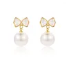 Dangle Earrings Korean Fashion Gold Color Pearl Butterfly Stud for Woman Drop Pendant Hange Bowknot Trendy Jewelry Wedding