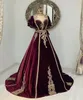 Burgundy Belvet Bespoke Evening Wear Beading Velvet Arabic Two Pieces Prom Gowns Women Caftan Party Dress