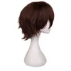 Peruca cosplay curta com franja para homens, cabelo sintético, fantasia de anime, perucas de Halloween, preto, branco, roxo, loiro, vermelho