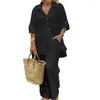 Pantaloni a due pezzi da donna Abito in lino di cotone Tuta Camicia oversize Set ampio Donna Trendy Quotidiano Moda casual Donna 2 set