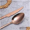 Dinnerware Sets Dinnerware Sets Rose Gold Kitchen Bright Light Cutlery Set Stainless Steel Dinning Room Spoons Forks Tableware 24 Piec Dh8Qo