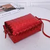 Women Leather Bag Bvs 22*15*8cm Red Autumn And Winter New Knotted Diamond Lattice Woven Bag Versatile Pillow Small Square Single Shoulder Messenger Bag Hand Women's