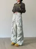 Kvinnors jeans Autumn Jeans Kvinnor Personlighet Hip Hop Japanese Safari Style Full längd Multi Pockets Baggy Streetwear Washed Denim Trousers 231102
