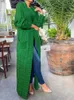Suéteres femininos kintted cardigan mulheres jaqueta longa outono primavera verde crochê manga solta camisola de inverno 2023 quente jumper casaco cardigans 231101