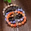 Strand Neovivi Fashion Yoga Zircon Crown Armband Natural Stone Tiger Eye Flätade pärlor armband Kvinnor Par Friendship Smycken Män pärlor