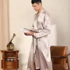 Mannen Nachtkleding Kimono Zijde Satijn Gewaden Voor Mannen Marineblauw Badjas Vest Pyjama Lange Mouw Nachtjapon Thuis Kamerjas