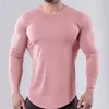 T-shirts pour hommes Hommes Gym Slim Fit Chemise Sport Casual O Cou À Manches Longues Muscle Tee Tops T-shirt Solide