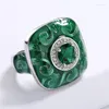 Anneaux de mariage dominant Version large émail vert pour les femmes couleur argent étincelant Zircon fête Cocktail doigt bijoux