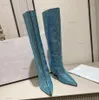 Fashion Women Knee High Boots High-heel Crystals Boot Designer Brand Autumn Winter holiday party Boots
