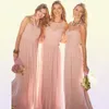 2019 Blush rose longue robes de demoiselle d'honneur de style campagnard froncé une épaule chérie dos nu pas cher robe de demoiselle d'honneur27910994945731