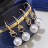 Dangle Earrings 10-11MM White Freshwater Pearl Coin Pendant 18K Year Beautiful Easter Cultured Classic Jewelry Holiday Gifts