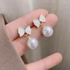 Dangle Earrings Korean Fashion Gold Color Pearl Butterfly Stud for Woman Drop Pendant Hange Bowknot Trendy Jewelry Wedding