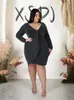 Robes de taille plus femme noires automne courte sexy mini robe à manches longues V couche en gros serre en gros