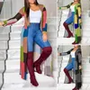 Women's Knits Fashion Cardigan Overcoat 3D Cutting Windproof Comfy Thin Type Color Block Long Outerwear