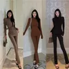 Kvinnors tvåbitar byxor söt tjej sexig kostym Autumn Half High Neck Sticked Top Slim Fit Elastic Two-Piece Set Fashion Female Clothes