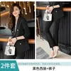 Kvinnors tvåstycksbyxor 2023 Blazers Women Office Pant Suits Korean Fashion Long Sleeve Double Breasted Slim Blazer Casual Blue 2