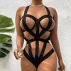 Soutien-gorge Ensembles Sexy Femme Lingerie Ensemble Bandage Creux Sous-Vêtements Sensuel Solide Couleur Exotique Avec Chaîne En Métal Body À Bretelles Pour Dame