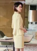 Платье из двух предметов 2023, модный женский деловой костюм, комплект с юбкой и курткой, женский пиджак с короткими рукавами, офисная униформа