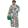 女性のためのエスニック服アフリカエレガントな作品ジャンプスーツワイドレッグパンツ印刷ロンパーズオーバーオンワンピース服ロングスリーブレディースローブ