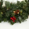 Couronnes de fleurs décoratives guirlande de noël avec lumière LED couronne de noël éclairée avec pommes de pin baies rouges décoration artificielle de l'année de noël 231102