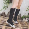 Kleid Schuhe 2023 Frauen Leinwand Casual High Top Stiefel Schnürung Reißverschluss Flache Vulkanisierte Bequeme Lange Stiefel Turnschuhe 231101