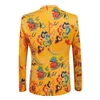 Men's Suits Blazers Fashion Men's Yellow Casual BoutiqueChinese StyleCrane Print Suit Jacket Blazers Man Coat Men's Wedding Dress Top 231102