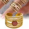 Cluster Rings Natural Stone Opening For Women Bohemian Gold Plated Hollow Multi-layer Stainless Steel Jewelry Gift