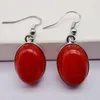 Kolczyki Dangle Red Jade Stone Owalne Koraliki Klejnot biżuterii T260