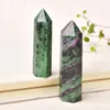 Dekorativa figurer 1PC Natural Crystal Point Epidote Healing Obelisk Green Quartz Tower Ornament för heminredning Reiki Energy Stone Pyramid