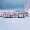 Liefhebbers Emerald Cut Diamond Bangle armband 100% Real 925 Sterling Silver Wedding armbanden voor vrouwenbelovende feestjuwelencadeau
