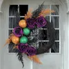 Couronne de fleurs décoratives pour Halloween, guirlande de porte d'entrée effrayante et accrocheuse avec Roses artificielles pour décoration de Festival à domicile