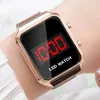 Wristwatches Sdotter Fashion Rectangle Watches Men LED Digital Luxury Rose Gold Magnetic Mesh Band Electronic Reloj