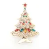 Broches de árbol de Navidad con diamantes de imitación, broche de vacaciones de Navidad de cristal chapado en oro para mujer