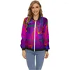 Giacche da donna Giacche Top Maniche lunghe Linee fluorescenti Stampa Colletto da baseball Cappotto con cerniera Slim Lady Girls Bomber Street Style