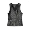 Gilets pour femmes 2023 Gilet en cuir véritable automne et hiver style de mode léger mature petit parfum sans manches poche en peau de mouton vêtements d'extérieur T