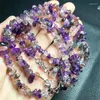 Pulsera de piedra de grava de siete cuarzos púrpura de forma libre natural, pulseras de cristal, piedras preciosas policromadas elásticas, regalo de cumpleaños, 1 Uds.
