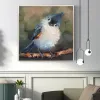 Thick Textured Animal Oil Painting Handpainted Abstract Tufted Titmouse Bird Artwork Canvas Wall Hanging Art for Kitchen,Christmas Decoration