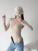 2023 neue Casual Mode frauen Body Tops Lange ärmeln Schnalle-up O-Kragen Solide Pullover Bodysuit Overall top