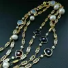 Y Ying 70 Freshwater Cultured White Keshi Pearl Cubic Zirconia Pave Gold Color Plated Chain Long Necklace197y