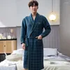 Men's Sleepwear Triple Layer Thin Cotton Pajamas With A Plaid Collar And Gold Trim For Casual Fashionable Bathrobes