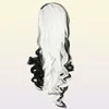 CRUELLA Deville De Vil Cosplay Wigs 75cm Long Curly Half White Black Heat Resistant Synthetic Hair Cap Y09137207944