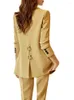 Damen Zweiteilige Hose Mode Schwarz Gelb Weiß Damen Hosenanzug Langarm Einreiher Jacke Blazer und Hose Damen Casual 2 Set